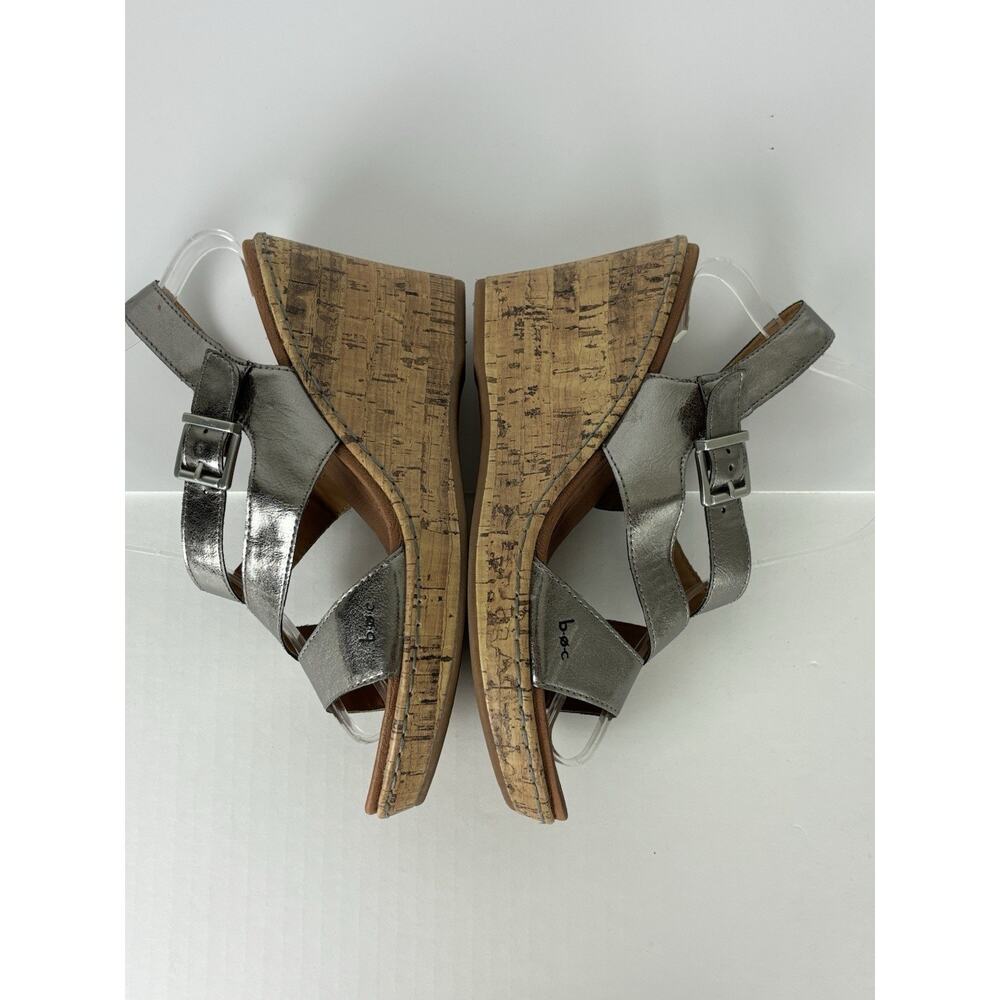 BOC Metallic Silver Cork Wedge Slingback Sandals Sz 9 Faux Leather Boho Comfort‎ - Picture 6 of 14